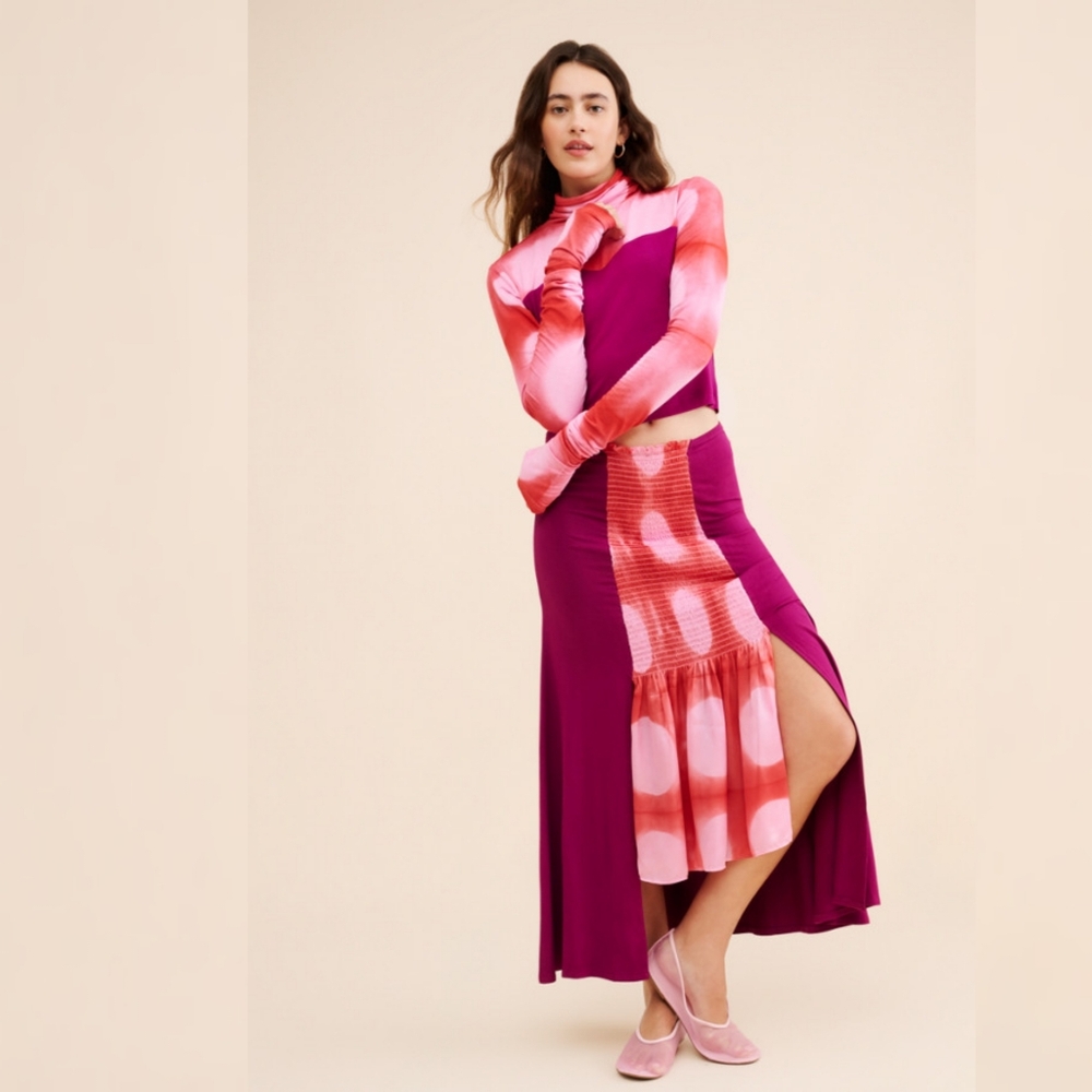 Abacaxi Lucia Sweetheart Colorblock Turtleneck Maxi Set‎ Pink & Purple Large